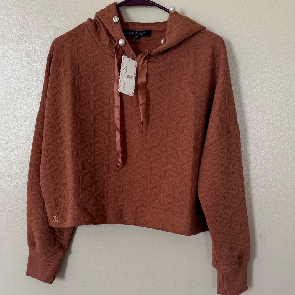 NWT simply southern cropped hoodie with pearls and rhinestone